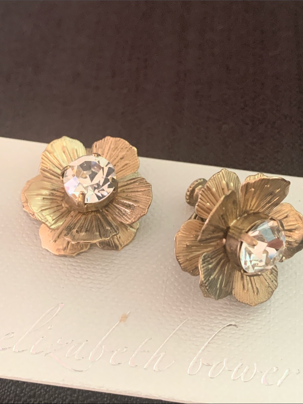 Gold Floral Crystal Clip Earrings